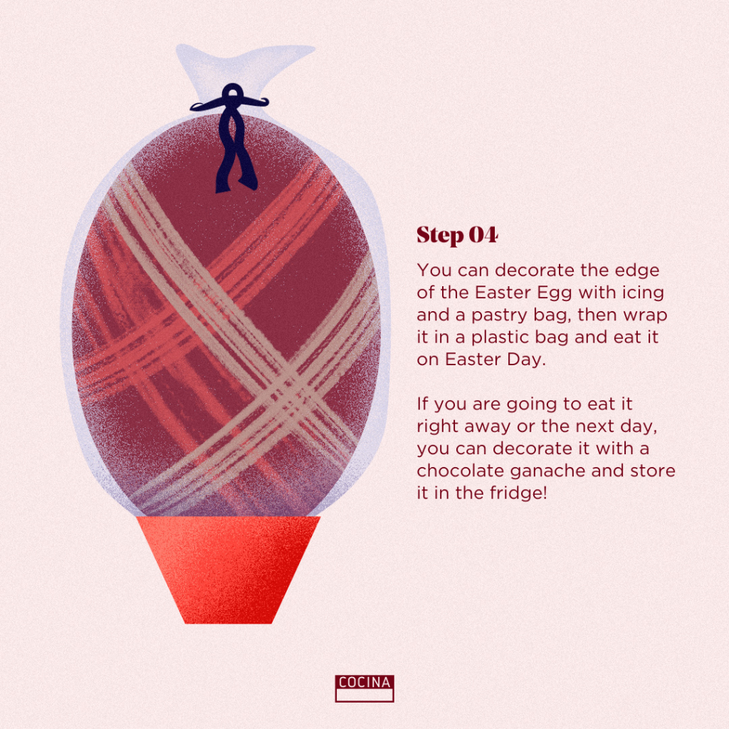 Easter Egg 6 - You can decorate the edge of the Easter Egg with an icing and a pastry bag, then wrap it in a plastic bag and eat it on Easter Day. If you are going to eat it right away or the next day, you can decorate it with a chocolate ganache and store it in the fridge!